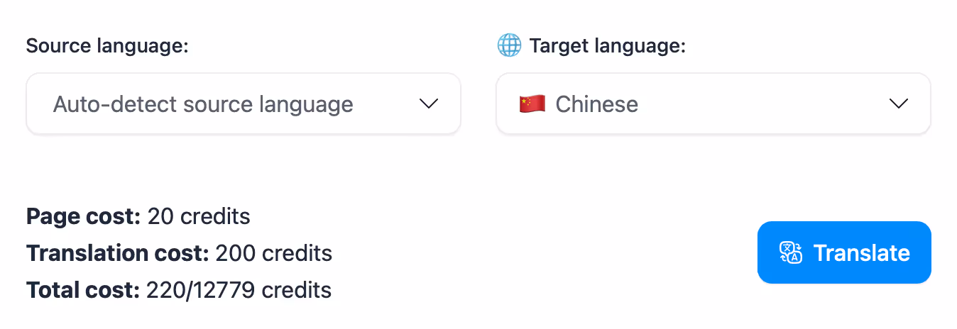 Set source and target document language settings