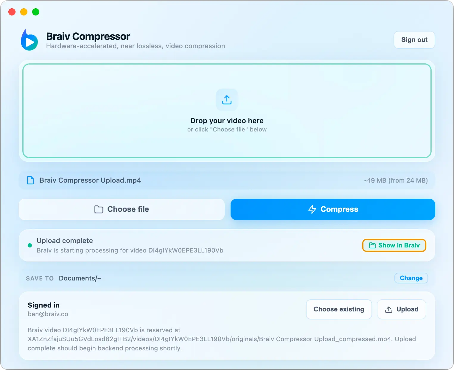 Braiv Compressor App Interface