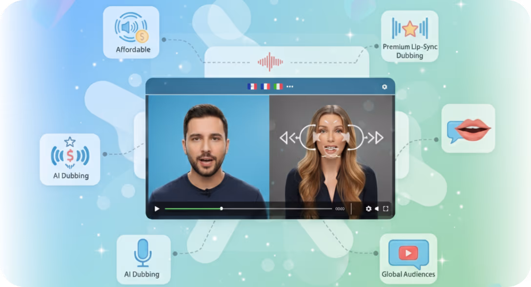 AI dubbing video editor with side-by-side transcript editing for localized audio