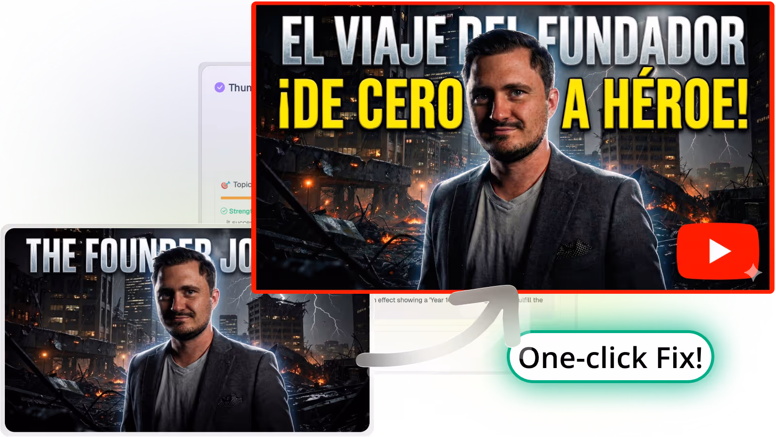 Auto-localized YouTube thumbnail text translated for another market while keeping the same design