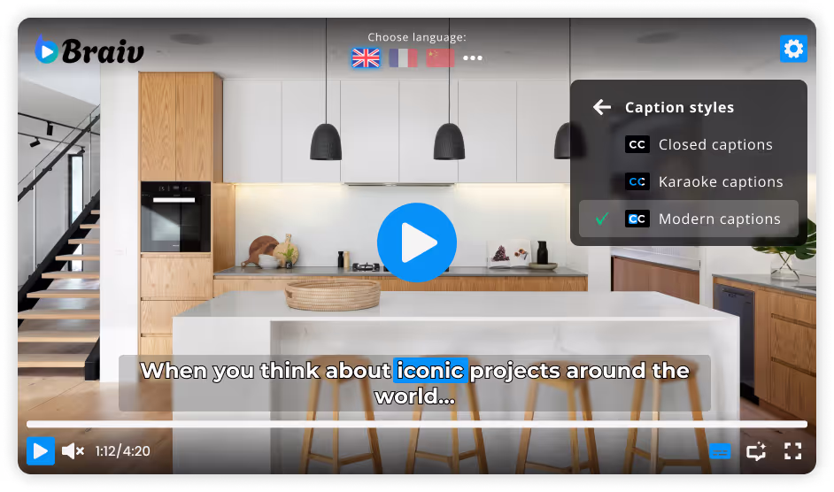 On-brand animated caption styles with custom fonts colors and highlight effects in Braiv Captions