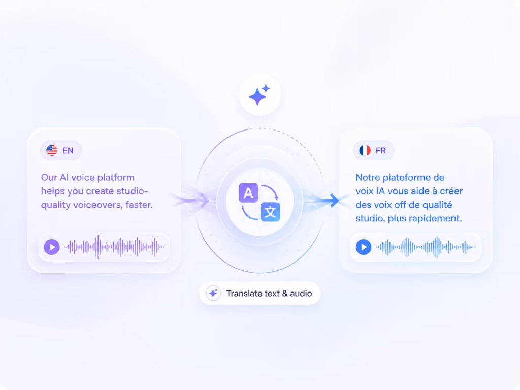 Translate text and audio in a support video from English into French