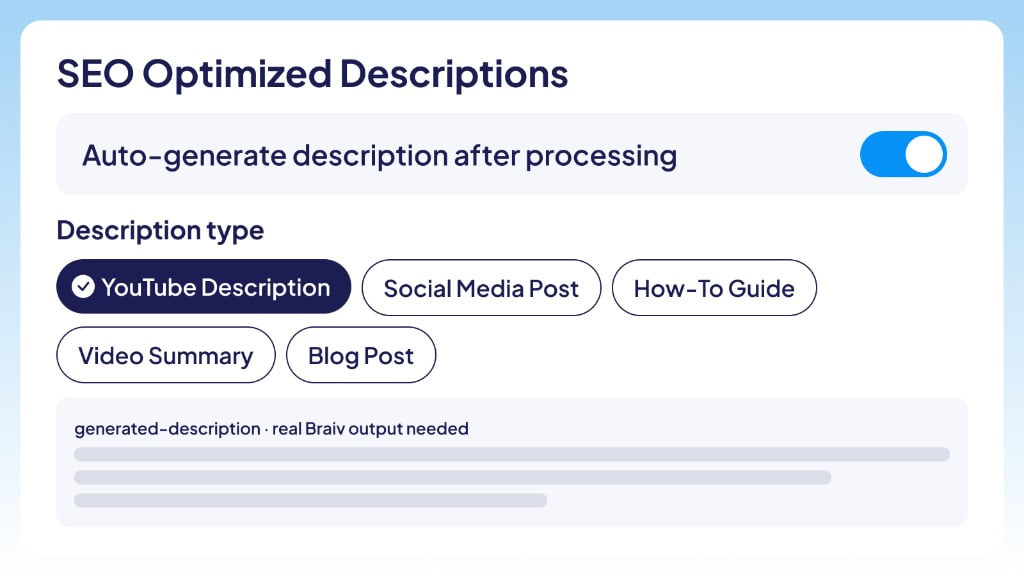 Auto Packaging description type picker with YouTube Description selected