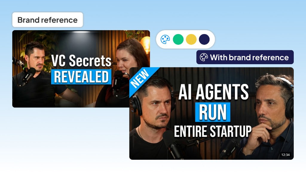 A brand reference thumbnail and palette applied to a YouTube thumbnail